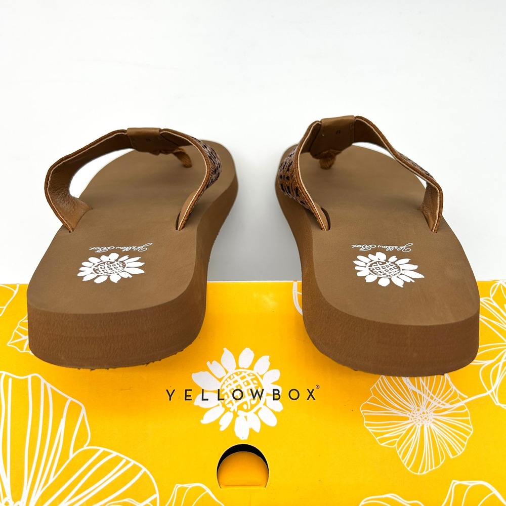 Womens Flip Flops Yellow Box Warner Size 8 Tan Faux Leather EVA Cushioned NEW - Picture 4 of 7